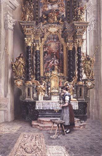 Madchen vor dem Anna-Altar in der Stadtpfarrkirche in Rattenberg in Tirol,, unknow artist